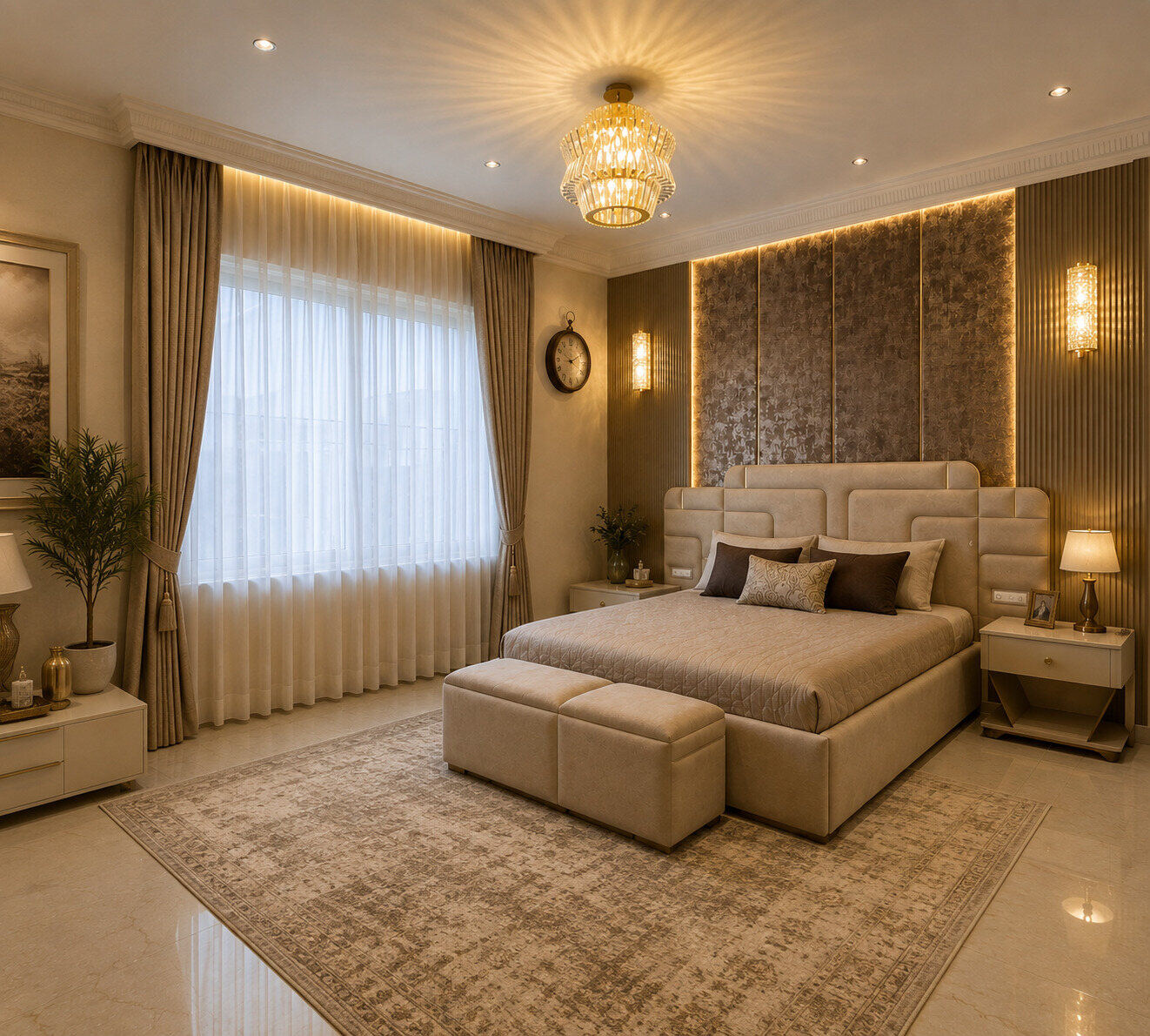 Bedroom suite fluted accent wall INKA interior Bengaluru