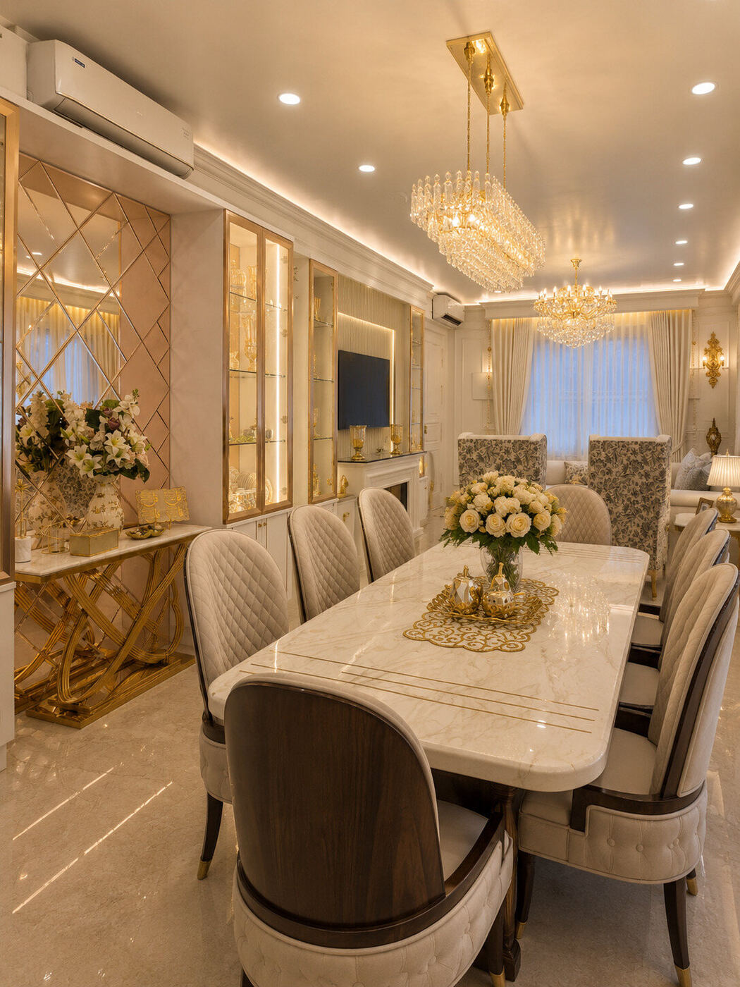 Formal dining room gold mirror INKA interior Bengaluru