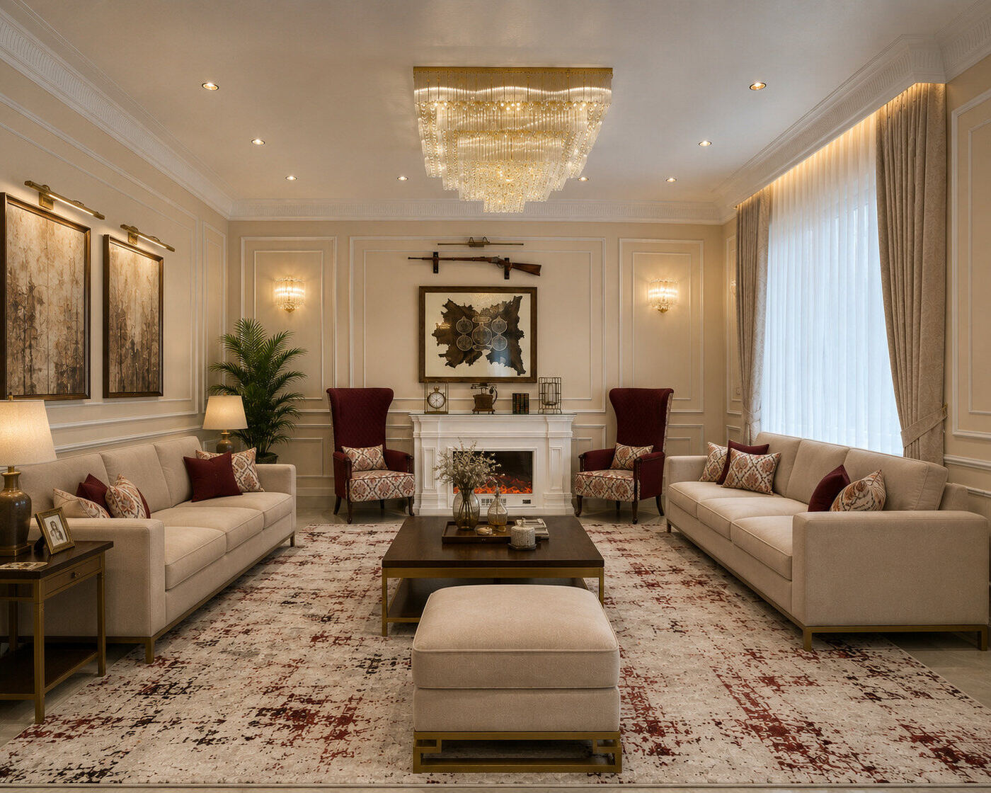 Luxury living room with fireplace — INKA interior design