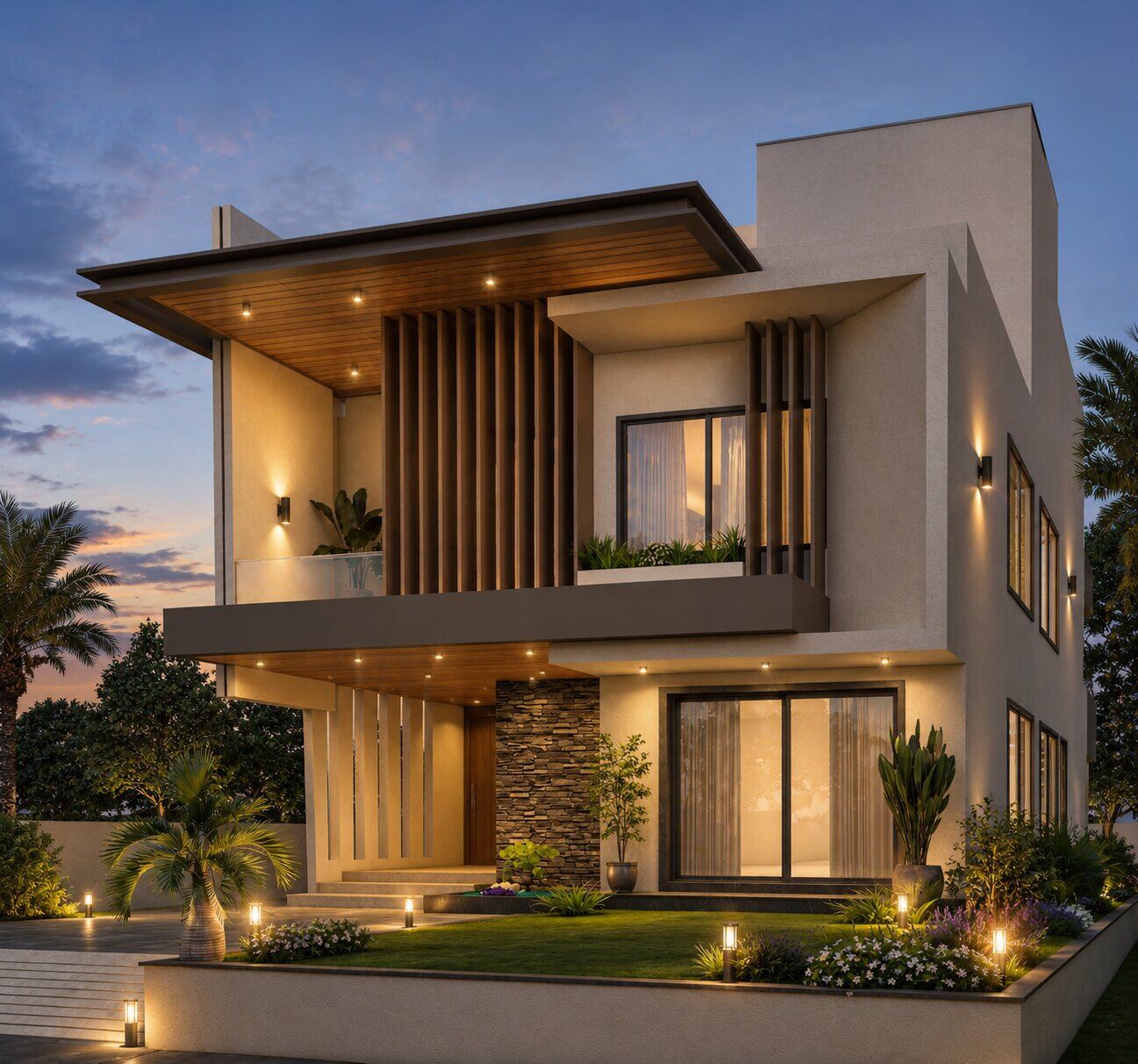 INKA Architects — contemporary villa at dusk, Ranchi